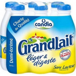 Candia GrandLait demi-écrémé léger et digeste 1L (pack de 6)