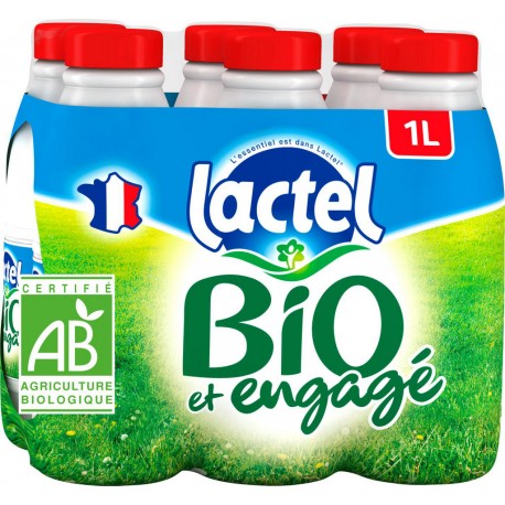 LACTEL Lait entier bio UHT 6x1L